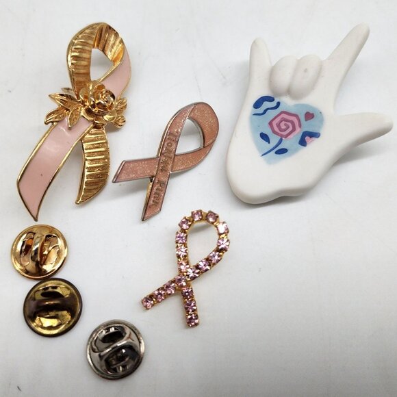Set Of Awareness Ribbon Pins & Decorative Hand Pin With Floral Details Lot of 4 - Picture 1 of 8